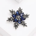 Deep Blue Crystal Flower Cluster Brooch With Dark Leaves view 3