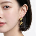 Gold Double Flower Drop Stud Earrings Matching Pair Style view 2