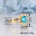 Two-Tone Blue Flower Leaf Clear Stone Finger Ring Sizes 6-10 view 4