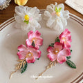 Fabric Rose Leaf Tassel Stud Earrings Fashion Jewelry Accessory view 2