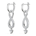 White Gold Pave Infinity Drop Earrings Heart Clear Dangle view 2