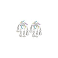 Iridescent Flower Crystal Fringe Stud Earrings Statement Jewelry view 5