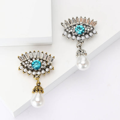 Evil Eye Crystal brooch front view on a white background