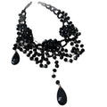 Black Beaded Floral Bib Necklace With Graduated Teardrop Fringe view 5