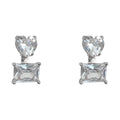 Silver Heart Over Rectangular Clear Crystal Stud Earrings view 5