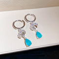 Blue Teardrop and Crystal Crescent Huggie Earrings view 6