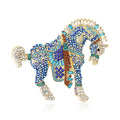 Colorful Crystal Horse Brooch With Faceted Crystals And Polished Metal Details view 2