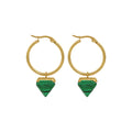 Gold Hoop Earrings Green Turquoise Triangle Drop Charm view 5