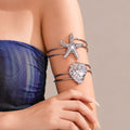 Sea Shell and Starfish Open Cuff Bangles in Two Metal Tones view 3