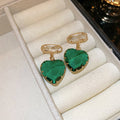 Faceted Heart Drop Earrings in Emerald Green and Amber Brown view 7