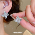 Silver Flower Pendant Necklace Matching Stud Earrings Set view 4