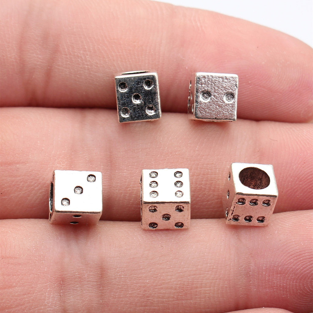 7.5x6.9x6.9mm 1.3g Antique Silver Tone Zinc Alloy Dice Large Hole Beads for DIY Bracelet Jewelry