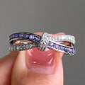 Purple Square Stone Crossover Bow Ring In Polished Silver Tone view 3