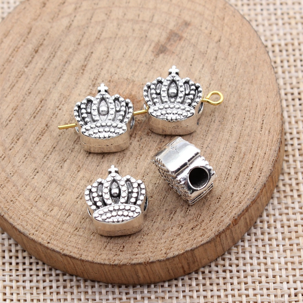 13x12x7.2mm 3g Antique Silver Zinc Alloy Crown Large Hole Spacer Beads for Bracelet Necklace DIY