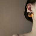 Layered Flower Stud Earrings in Brown Blue and Red Colorways view 2