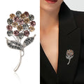 Round Crystal Bouquet Brooch With Gray Stone Leaves view 2