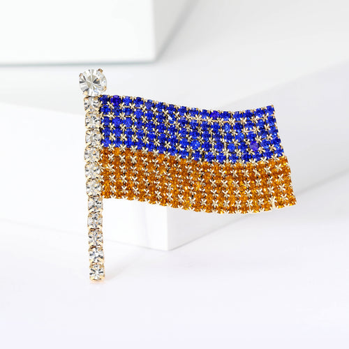 Blue and Yellow Crystal Ukraine Flag Brooch angled front view