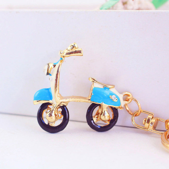 Cute Rhinestone Motorcycle Zinc Alloy Keychain for Car Keys and Bags
