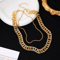 Gold Chunky Curb Chain and Fine Chain Layered Necklace view 1