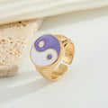 Gold Tone Enamel Yin Yang Adjustable Open Rings in Four Designs view 5
