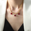Gold Rope Chain Necklace Three Oval Stone Drop Pendants view 1