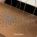 Geometric Fan Fringe Statement Necklace in Gold and Silver Tone view 2
