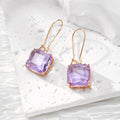 Square Faceted Glass Dangle Earrings Gold Fishhooks 7 Colors view 9