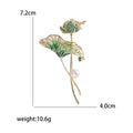 Green Enamel Lotus Leaf Brooch With Flower and Dragonfly view 5