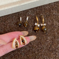 Brown Stone Drop Earrings In Stud And Hook Styles Matching Jewelry Pair view 1