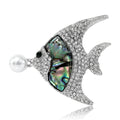 Silver Tone Tropical Fish Brooch with Shell Inlay and Pearl view 1