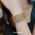 Wide Open Cuff Bracelet Multi Row Rhinestones Gold Silver view 3