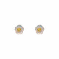 Iridescent Clear Mini Flower Stud Earrings Gold Center Pair view 5
