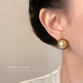 Flocked Rim Pearl Dome Stud Earrings Burgundy Khaki view 2