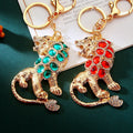 Cat Eye Leopard Keychains With Red or Peacock Green Stones view 4