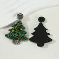 Beaded Rhinestone Christmas Tree Stud Earrings In Green And Silver view 3