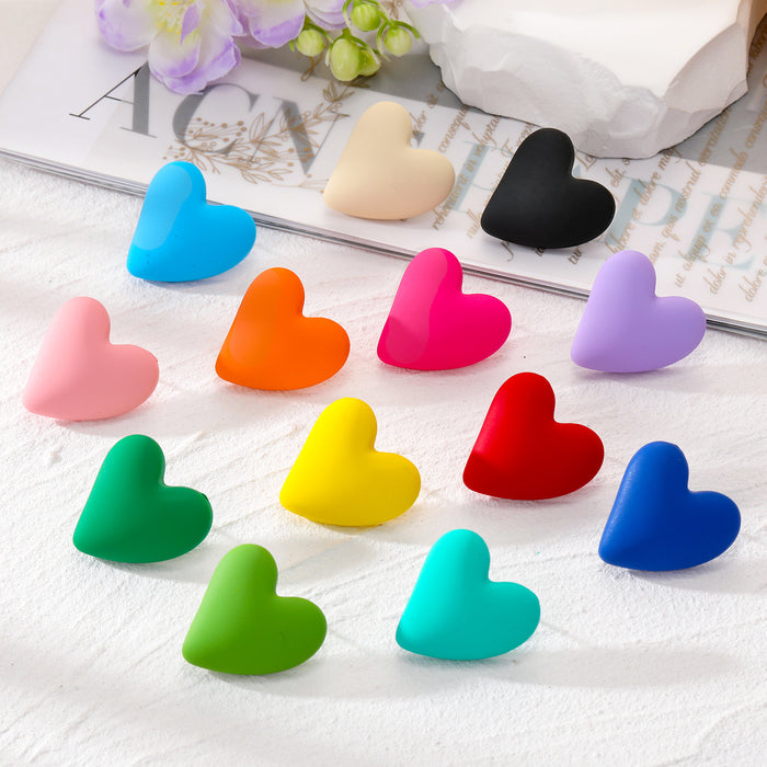 Colorful Matte Chunky Asymmetrical Heart Stud Earrings