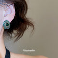 Green Crystal Oval Stud Earrings Statement Fashion Jewelry view 3