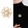 Pearl Center Starburst Flower Brooch in Gold or Silver Tone view 2