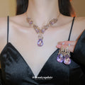 Gold Purple Crystal Teardrop Necklace Matching Earrings view 4