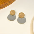 Three Woven and Wood Look Round Statement Earrings view 3