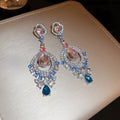 Pink and Blue Crystal Fan Teardrop Earrings Jewelry view 6