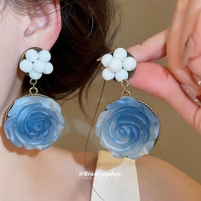 Blue Resin Rose Statement Drop Earrings Statement Jewelry
