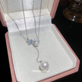 Silver Geometric Pearl Drop Necklace With A Silver-Tone Finish view 4