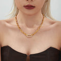 Stainless Paperclip Chain Necklace Bracelet Pave Oval Zircon view 2