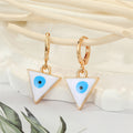 Gold Tone Enamel Heart and Triangle Evil Eye Huggie Drop Earrings view 5