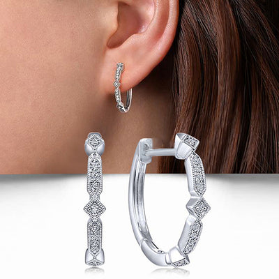Front view of segmented hoops with clear stone panels