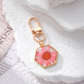 Hexagon Pressed Daisy Resin Keychains Gold Lobster Clip 9 Colors view 3