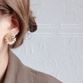 Gold Tone Sunflower Stud Earrings With Burgundy Glitter Round Centers view 2