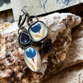 Asymmetric Blue Enamel Floral Drop Earrings Statement Jewelry Design view 3