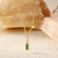 Malachite Rectangle Pendant Necklace Paperclip Link Chain view 2